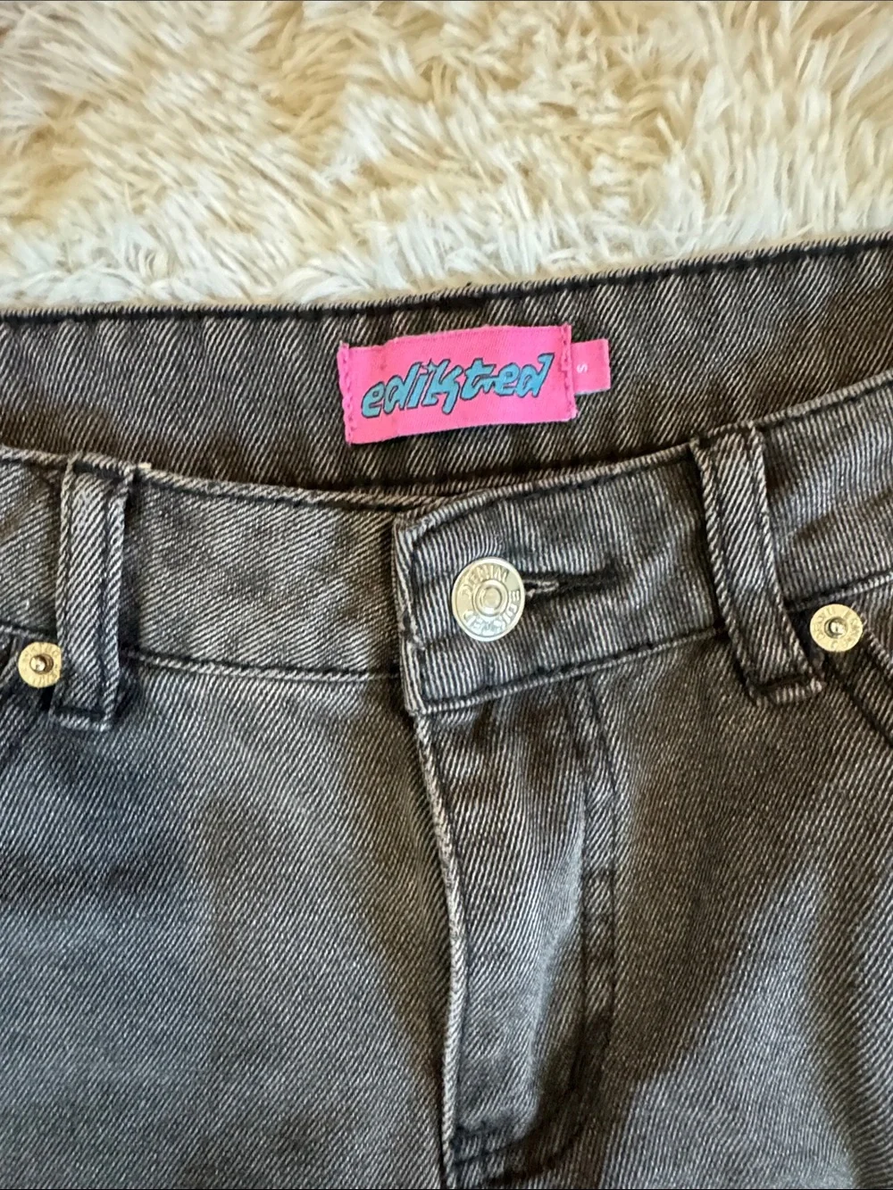 Edikted Black Wide-Leg Jeans with White Side Stripes